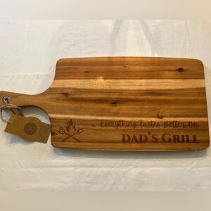 Cutting Board. Wood Board. Grill Board. 16” Cutting area, w/handle L is 21-3/4”.